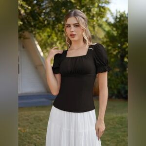 SCARLET DARKNESS Victorian Pleated Ruched Slim Fit Short Sleeve Top